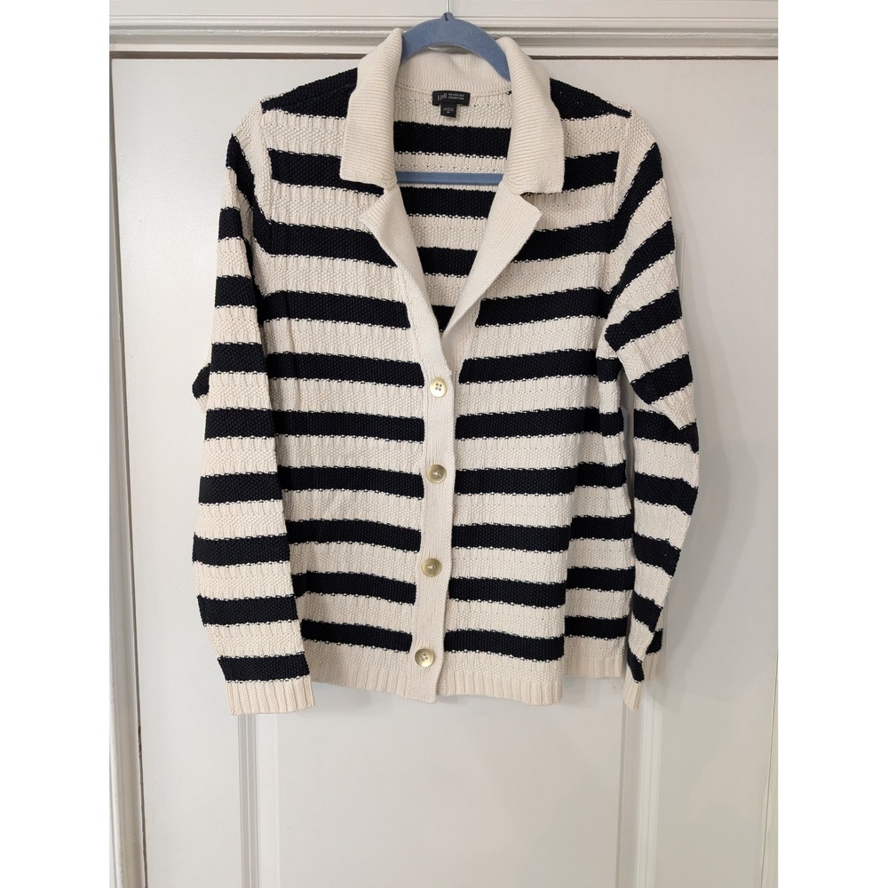 J.‎ Jill Wearever Collection Striped Knit Cardigan Sweater Womens Medium